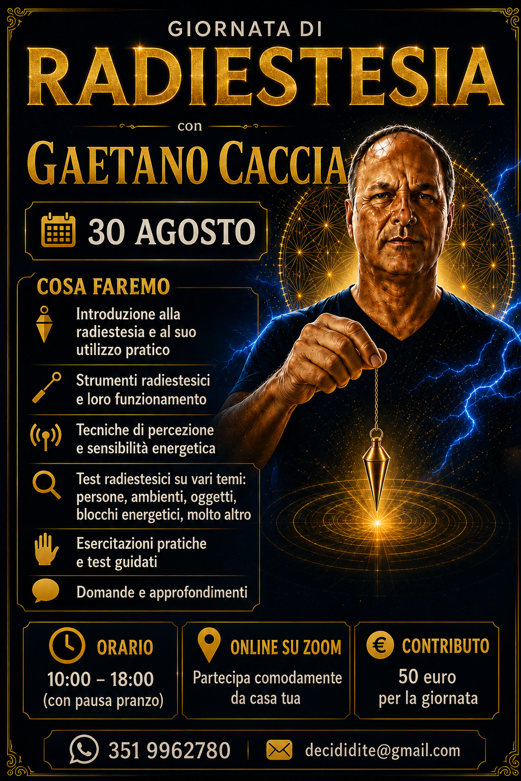 Locandina Giornata di radiestesia, 30 agosto 2026